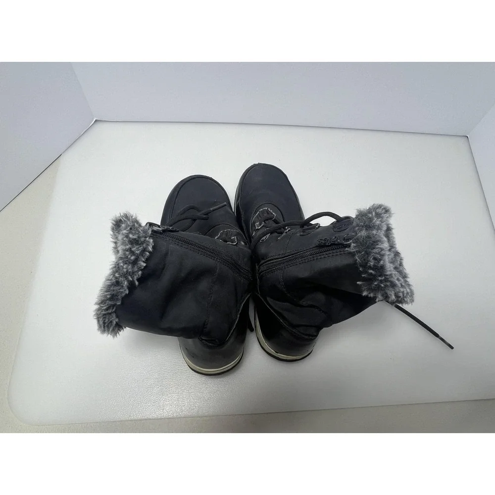 Totes Snow‎ Boots Womens Size 7 Black Faux Fur Lined Mid Calf Zip Lace Winter